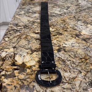 Black Croc-Embossed Belt with Buckle